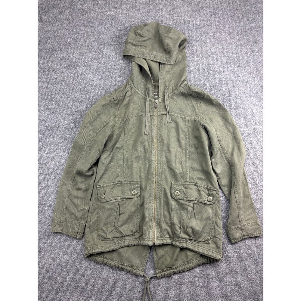 American Eagle Field Jacket Women's Medium Army Green Full Zip Hooded‎ Pockets